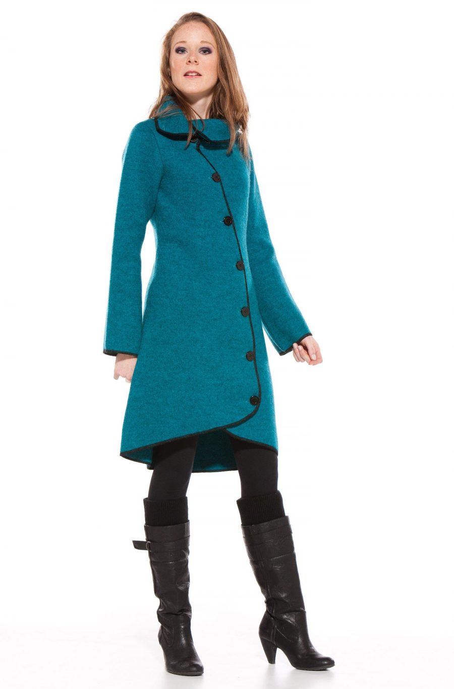 asi tuerkis-01 Mantel Damen ASI gewalkt Alpaka Wolle asymmetrisch